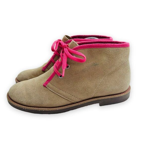 Lands' End Suede Chukka Boots Beige / Pink Youth Girls 4M - Picture 2 of 11